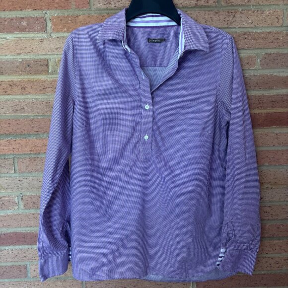 J. McLaughlin Top Small Purple White Gingham Check Popover Cotton Long Sleeve S - Picture 1 of 4